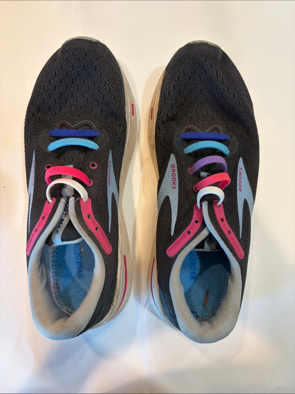 Brooks Black Sneakers with Pink, Light Blue & Purple Accents
